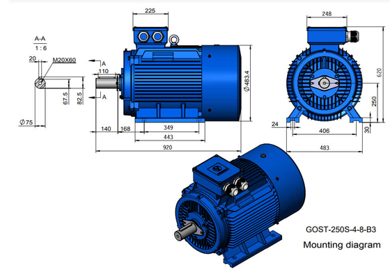 IC0141 Motor voor eekhoornkooien met een asdiameter van 75 mm voor continue werking S1
